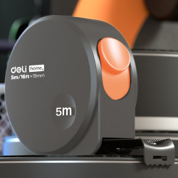 DELI MEASURING STEEL TAPE 5M/16FTx19MM BLACK/ORANGE