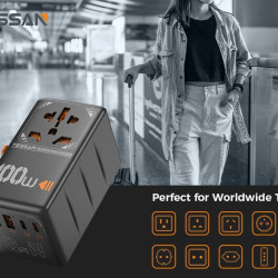 TESSAN GaN UNIVERSAL TRAVEL ADAPTER 2xUSB, 2xTYPE-C MAX 100W