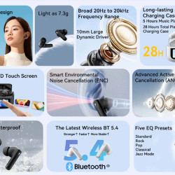 BLACKVIEW ENC BT5.4 AIRBUDS 12 WITH LED SCREEN & CHARGING DOCK WHITE