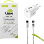 Lime Φορτιστής GaN με Θύρα USB-C και Καλώδιο USB-C - USB-C 45W Power Delivery / Quick Charge 3.0 Λευκός (Super Fast) 