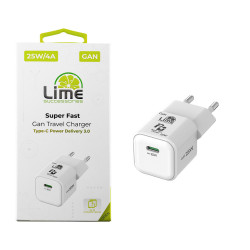 Lime Φορτιστής Χωρίς Καλώδιο GaN με Θύρα USB-C 25W Power Delivery Λευκός (LGC25W) 