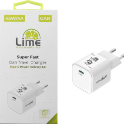 Lime Φορτιστής Χωρίς Καλώδιο GaN με Θύρα USB-C 45W Power Delivery / Quick Charge 3.0 Λευκός (Super Fast) 