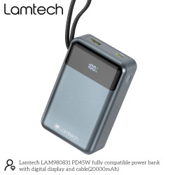 Lamtech Power Bank 20000mAh 45W με Θύρα USB-A και Θύρα USB-C Power Delivery / Quick Charge 3.0