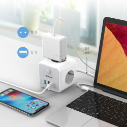 TESSAN 6 IN 1 POWERCUBE STRIP 3xSCHUKO, 2xUSB, 1xTYPE-C, 2M CABLE
