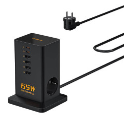 TESSAN 6 IN 1 POWER STRIP 2xSCHUKO 2xUSB 2xTYPE-C 30W WITH CABLE 2M BLACK