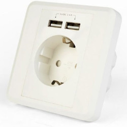 Energenie Μονή Χωνευτή Πρίζα Ρεύματος με 2 Θύρες USB Λευκή