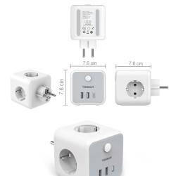 TESSAN 6 IN 1 POWERCUBE SOCKET 3xSCHUKO, 2xUSB, 1xTYPE-C