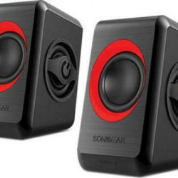 SONIC GEARS USB POWERED QUAD BASS SPEAKERS 2,0 BLACK FESTIVE RED