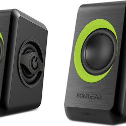 SONIC GEARS USB POWERED QUAD BASS SPEAKERS 2,0 BLACK LIME GREEN