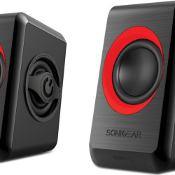SONIC GEARS USB POWERED QUAD BASS SPEAKERS 2,0 BLACK FESTIVE RED
