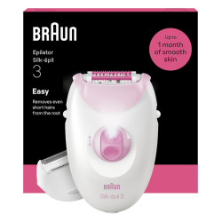 Braun SE3-031 /N Silk Epil 3 Αποτριχωτική Μηχανή Epilator με 2 ταχύτητες, κεφαλή ξυριστικής μηχανής και χτενάκι για τριμάρισμα Pink