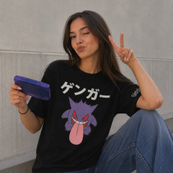 Difuzed Pokemon Gengar Japan T-shirt Pokemon Μαύρο Βαμβακερό