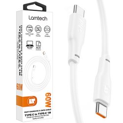 LAMTECH CHARGE AND DATA CABLE TYPE-C TO TYPE-C 60W 1M WHITE